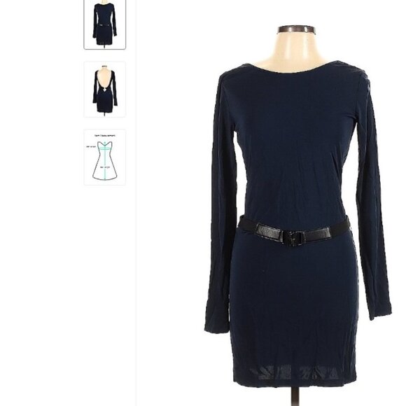 Nwt Haute Hippie Long Sleeve Navy Belt Dress Size L - Picture 1 of 3